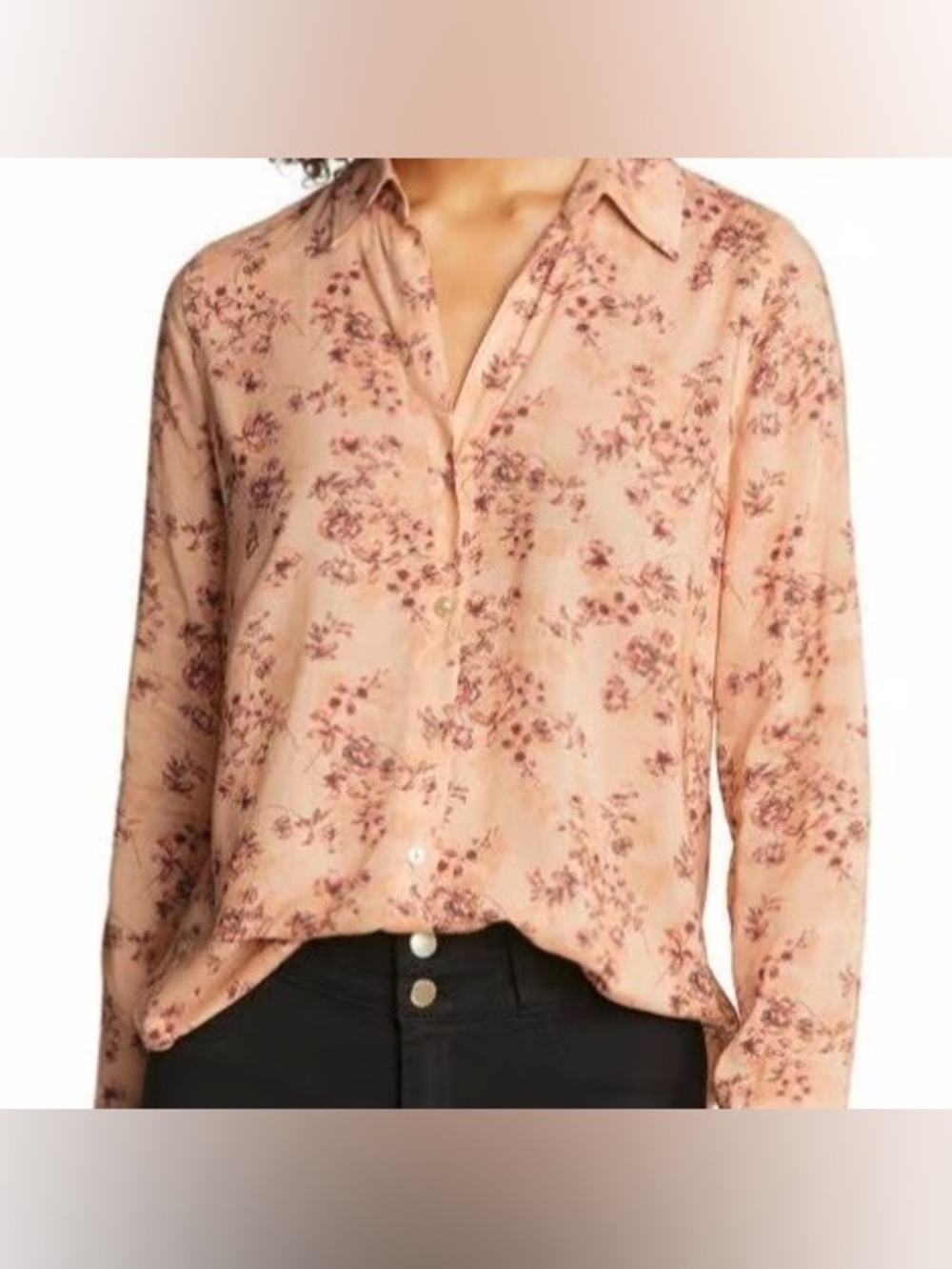 L’AGENCE Holly Floral Silk Feel Button Front Blouse Pink XS Long Sleeve Top